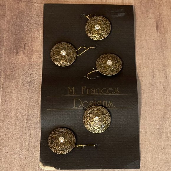 Vtg 1991 Mary Frances 5pc Button Covers Jewelry Round Gold Tone Clear Stone NOS - Picture 3 of 10